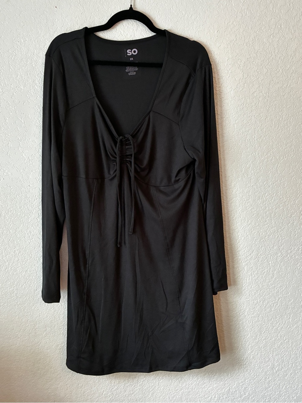 SO Black Long-Sleeve Drawstring V-Neck TunicSize 2X
